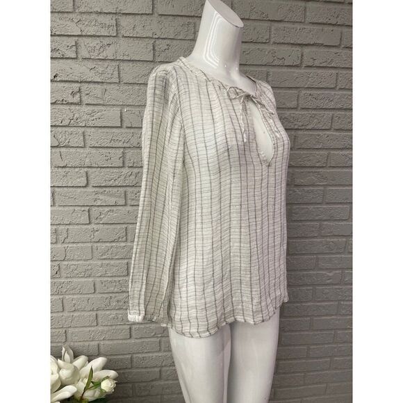 Eileen Fisher Women 100% Linen Striped Keyhole Neckline Blouse Size M - Picture 2 of 10